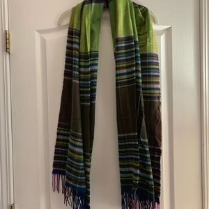 Fraas green and blue fringe scarf